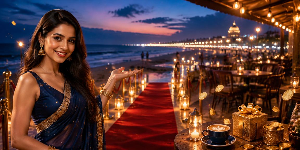 Chennai Marina Beach with vibrant cashback bonus promotion