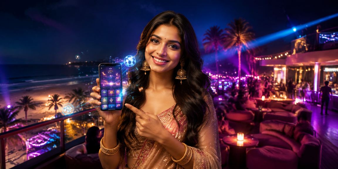 Playing casino games on mobile device at Goa beach